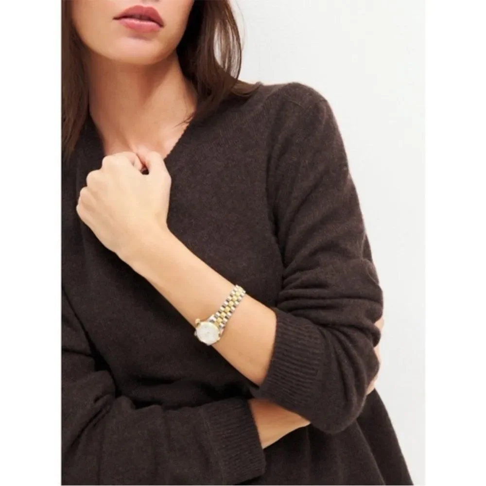 Reformation Cashmere Boyfriend Knit Crew Neck Sweater Compost Brown